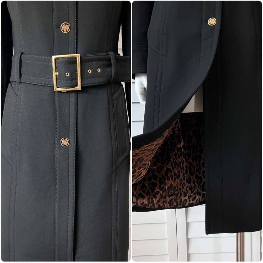 Vintage Dolce & Gabbana Wool Coat Black Gold Button Belted High Collar IT44 US 8 - Picture 11 of 16
